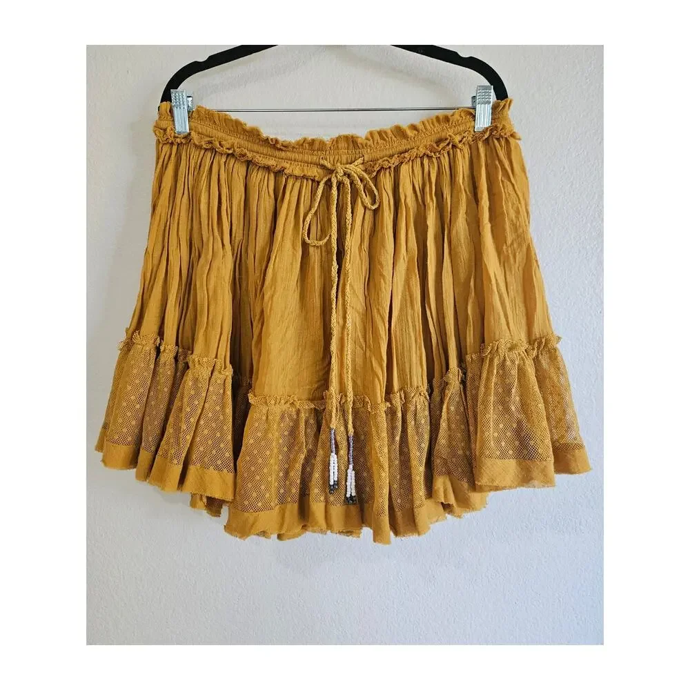 Free People Festival Crinkle Mesh Detail Mini Skirt, Size L - Picture 2 of 10